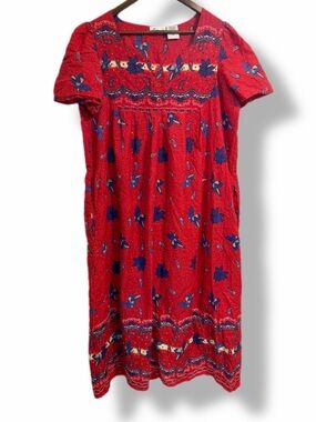 Loungees Retro Red Paisley Floral Cotton Dress Size Large With Pockets Boho
